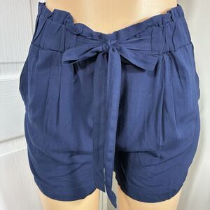 Ambiance Paper Bag Shorts Women’s Sz M Blue High Waisted Straps Pockets